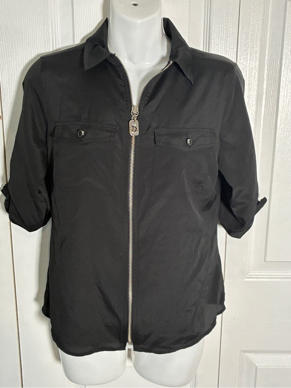 MICHAEL Michael Kors Zip-Front Blouse - Black P/S